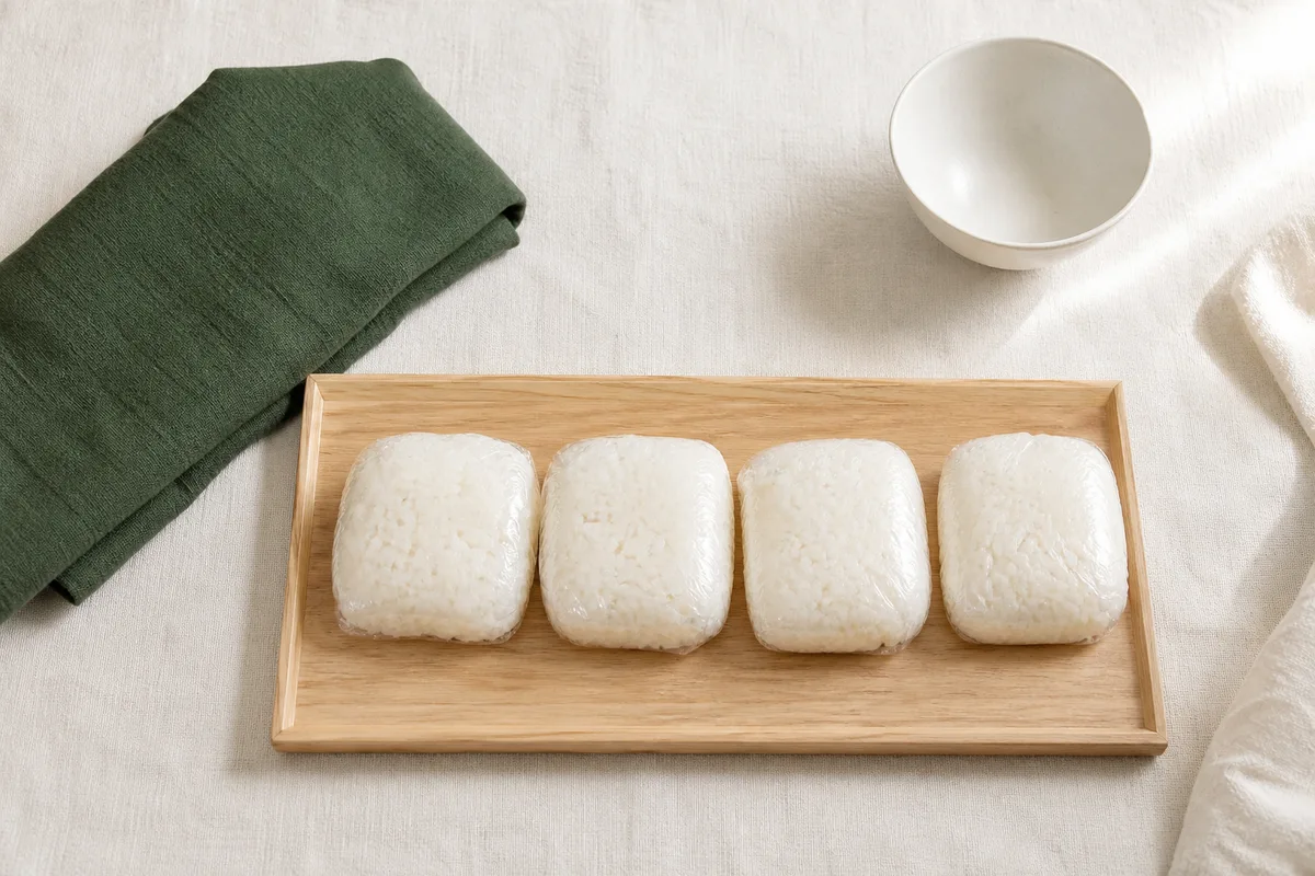 一食分ずつ平らに包んだ冷凍ごはん